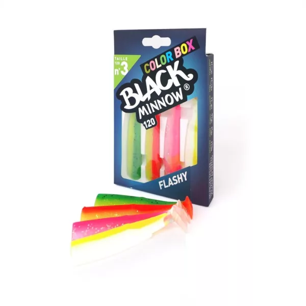 FIIISH 4 pièces de corps Black Minnow de 120mm aux couleurs vives : Green/Orange - Orange/Yellow - Fluo Pink - F Leurre en plastique