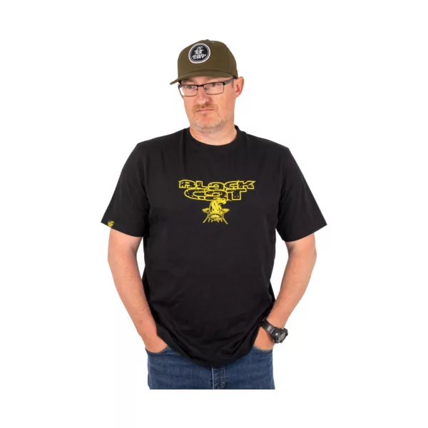 Black Cat Distressed Logo Black Tee T-shirt S