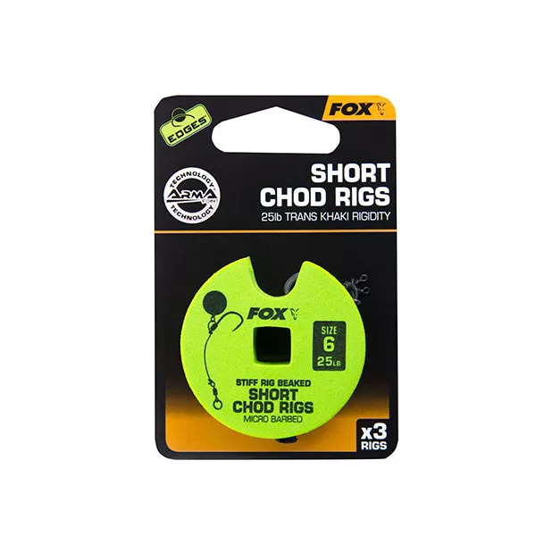 Fox 25lb, taille 6 Short Chod Rig Barbed Hameçon pré-noué