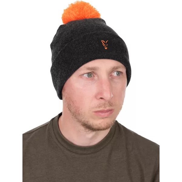 Fox Collection Bobble Hat Noir-Orange Bonnet à pompon