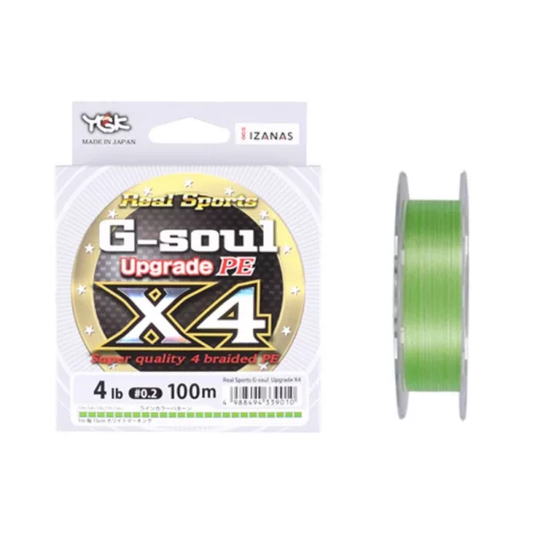 YGK G-soul X4 Upgrade PE - PE0,3(~0,091mm) 150m 4 brins tressée, couleur vert fluo Ligne tressée