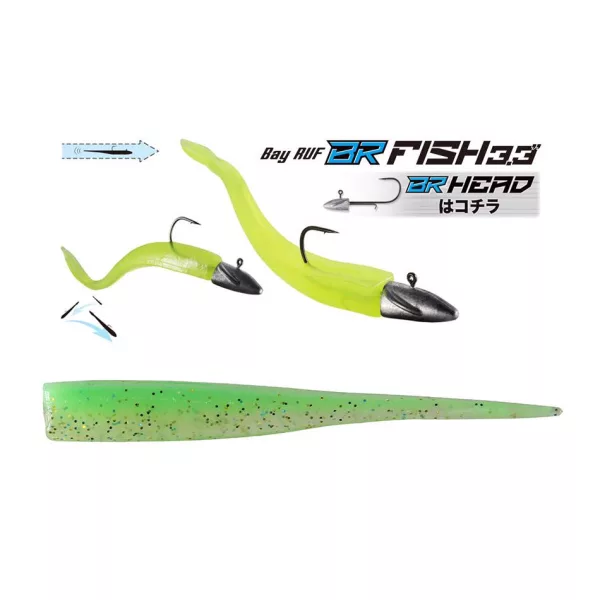 Duo Bayruf BR Fish 8,4cm S044 Lime Gold Appât en plastique 7 pièces