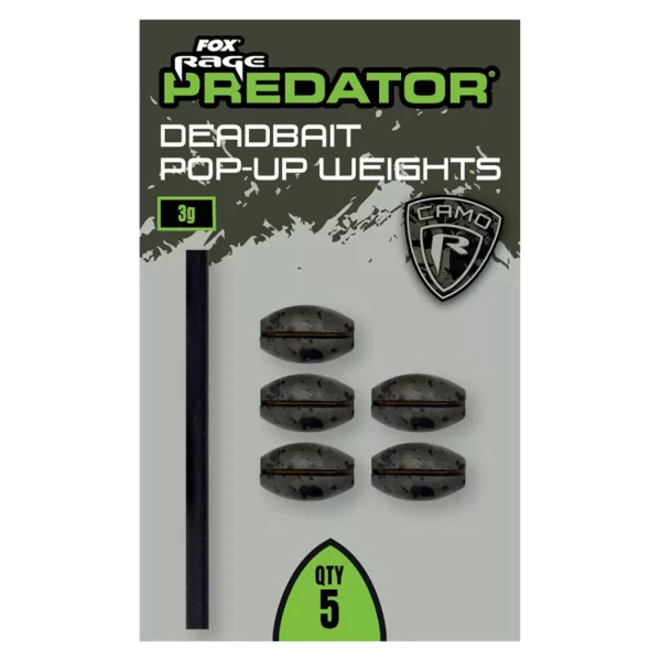 Fox Rage Predator Camo Deadbait Pop-up Weights Poids de bas de ligne 5gr 5db