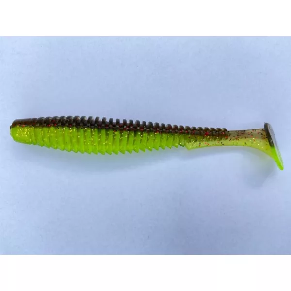 FISHUP U-Shad 10,16cm (8pcs.), #203 - Green Pumpkin/Flo Chartreuse Leurre souple en plastique