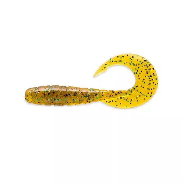FISHUP Mighty Grub 8,89cm (7pcs.), #036 - Caramel/Vert & Noir Leurre souple en plastique
