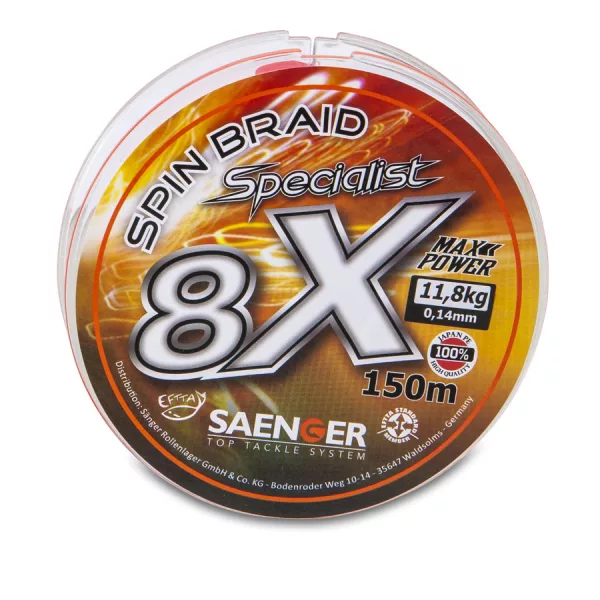 Saenger 8X Specialist Spin Braid Narancssárga 0,14mm 150m Fonott Főzsinór
