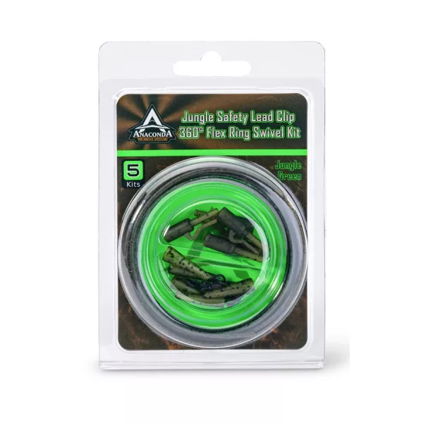 Anaconda Jungle Safety Lead Clip 360° Flex Ring Swivel Zöld Ólomklipsz Szett 5db