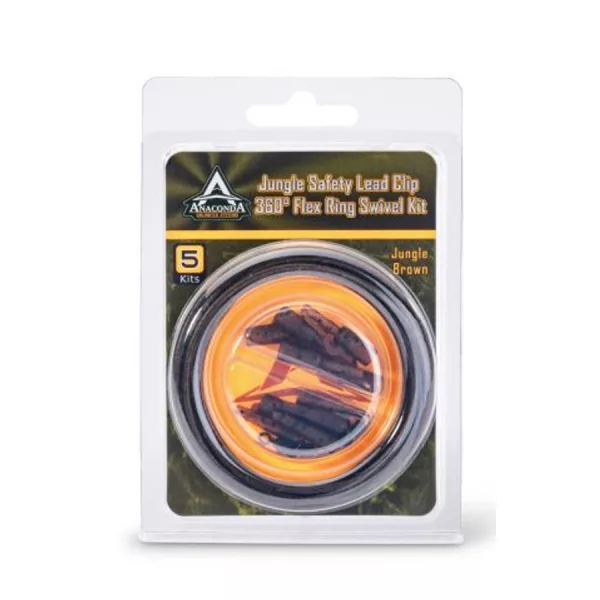 Anaconda Jungle Safety Lead Clip 360° Flex Ring Swivel Barna Ólomklipsz Szett 5db