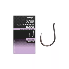   Matrix X9 Carp Wide Gape 12 Barbless Hameçon à Œillet sans Ardillon 10pcs