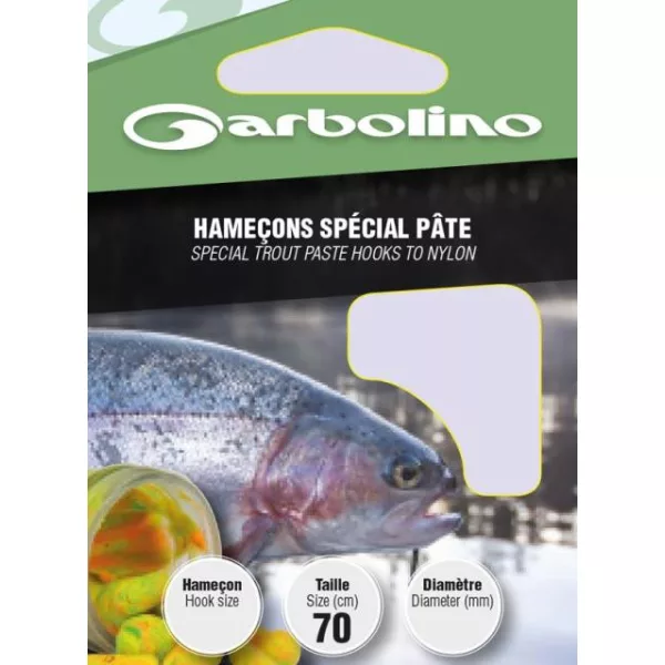 Garbolino Hameçons à pâte pour truite montés sur nylon 8 Hameçon monté monofilament à palette barbelé 10 pièces