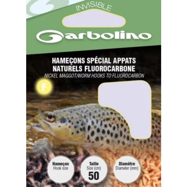 Garbolino Nickel Maggot/Worm Hooks To Fluorocarbon 10 Hameçon à palette, barbelé, monofilament pré-monté 10 pièces