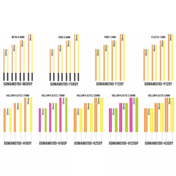 Garbolino Flotteurs Competition Series SP Kit d'antennes creuses en plastique 2,50mm 6 pièces - Violet et Vert en 3 tailles