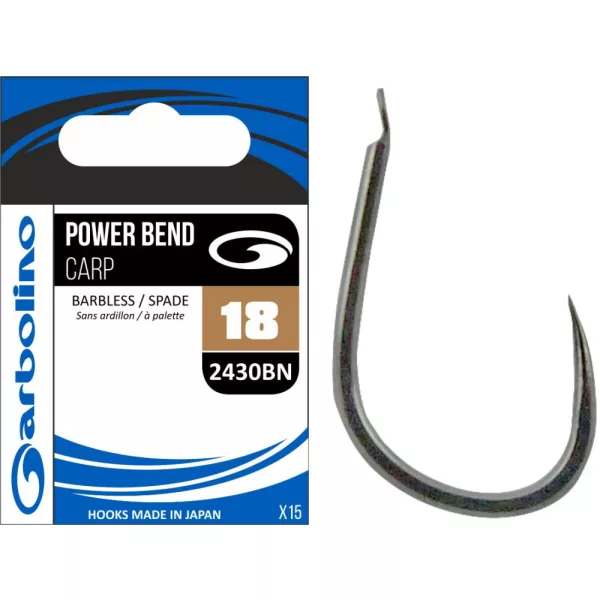 Garbolino - COMMERCIAL MATCH HOOKS - POWER BEND CARP 2430BN - BARBLESS 16 hameçons
