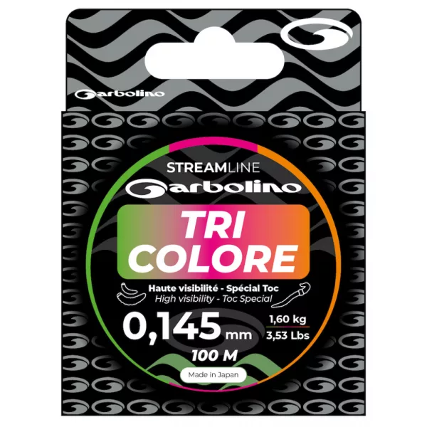 Garbolino - STREAMLINE TOC TRI-COLORE HAUTE VISIBILITE - 100M - Ligne principale - Fil monofilament - Fil Truite
