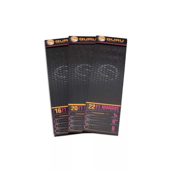 Guru F1 Maggot Hook Rig 22 Hameçon monofilament monté à œillet, sans ardillon 8 pièces