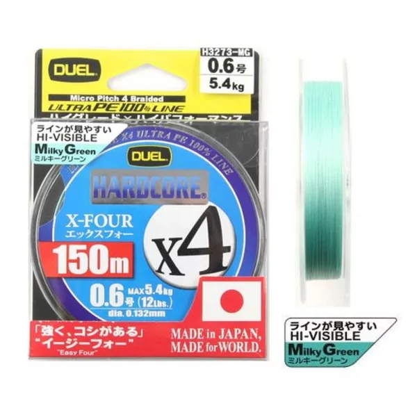 DUEL Hardcore X4 PE 0,8 150m Tresse 4 brins, couleur Milky Green Ligne tressée