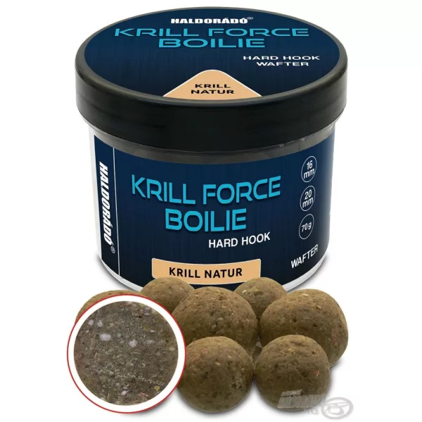 Haldorádó Krill Force Boilie Hard Hook Wafter 16, 20 mm Krill Natur Bouillette d'amorçage 70gr