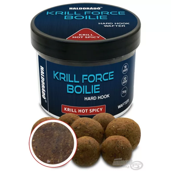 Haldorádó Krill Force Boilie Hard Hook Wafter 16, 20 mm Krill Hot Spicy Bouillette d'amorçage 70gr