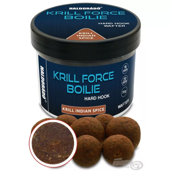 Haldorádó Krill Force Bouillette Wafter Dure Hameçon 16, 20 mm Krill Indian Spice Bouillette d'eschage 70gr