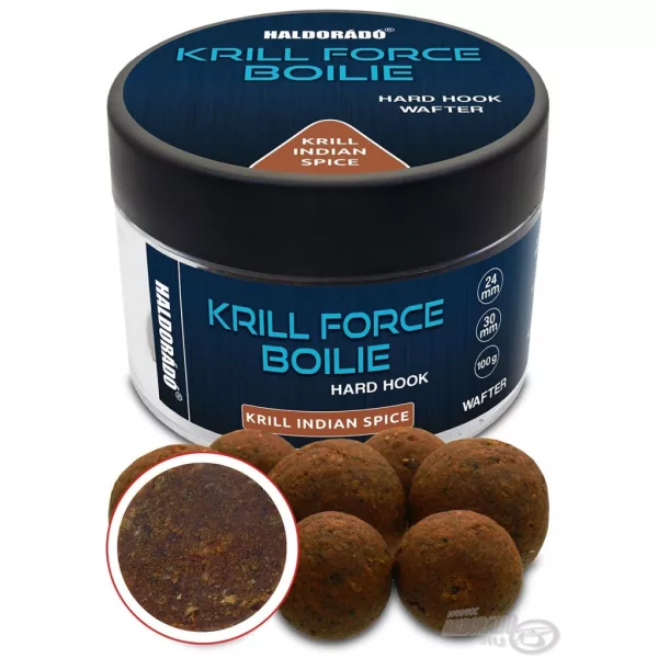Haldorádó Krill Force Boilie Hard Hook Wafter 24, 30 mm Krill Indian Spice Bouillette d'amorçage 100gr