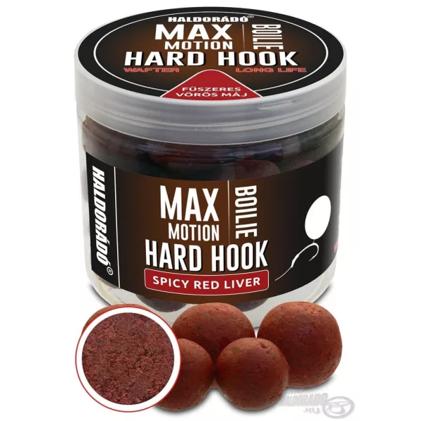 Haldorádó Max Motion Boilie Hard Hook Wafter 16, 20mm Foie Rouge Épicé Boillette d'amorçage 100gr