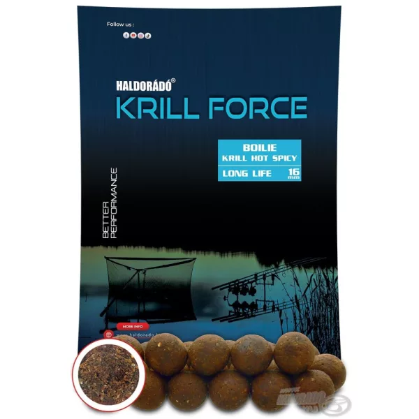 Haldorádó Krill Force Boilie Long Life 16mm Krill Hot Spicy Boillette d'amorçage 700gr