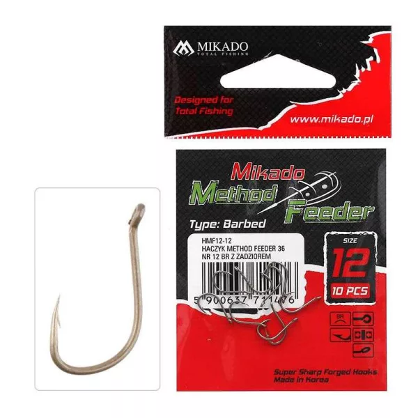 Mikado Method Feeder avec ardillon 10 à œillet doré, hameçon de carpe avec ardillon 10 pièces