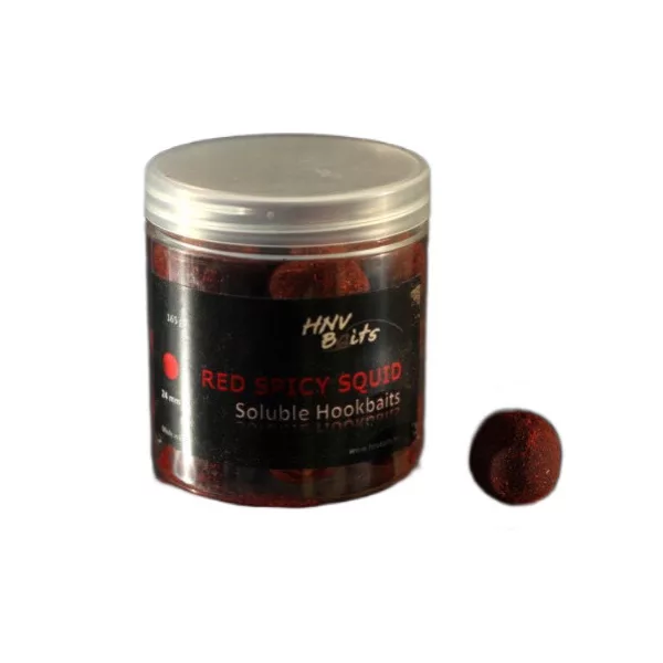 HNV Baits Red Spicy Squid Soluble Hookbaits 24mm Bouillettes Solubles Hameçon 165gr
