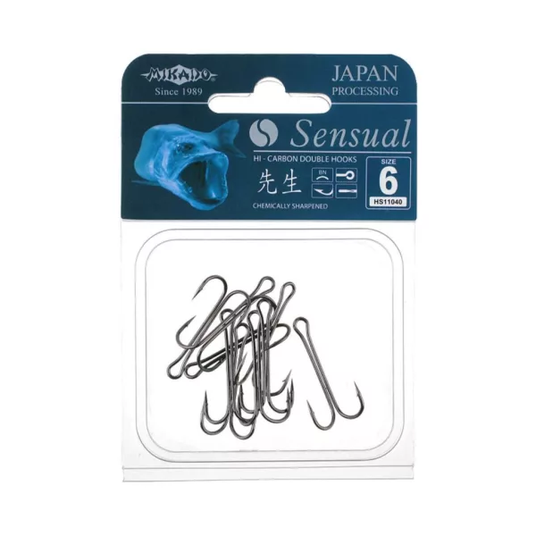 Mikado Sensual Double 2/0 Hameçon double à œillet barbelé pour poissons prédateurs 6 pièces