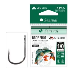   Mikado Sensual Drop Shot 1/0 Hameçon à œillet, barbelé, simple pour poissons carnassiers 10 pcs