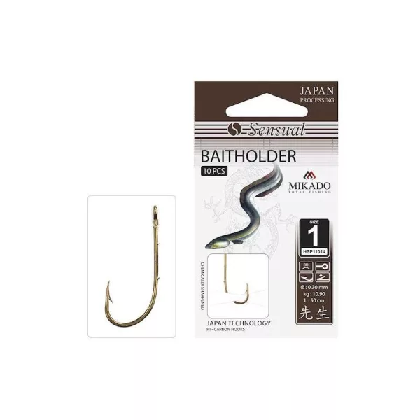 Mikado Sensual Baitholder 4 Barbelé, Hameçon pré-noué à œillet 10pcs