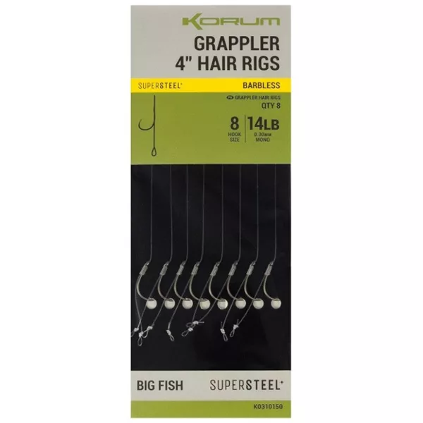 Korum Grappler Hair Rigs 10cm 8 Hameçon Sans Ardillon à Œillet en Monofilament Pré-monté