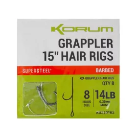   Korum Grappler Hair Rigs 38cm 14 Hameçon monofil prémonté à ardillon et à œillet