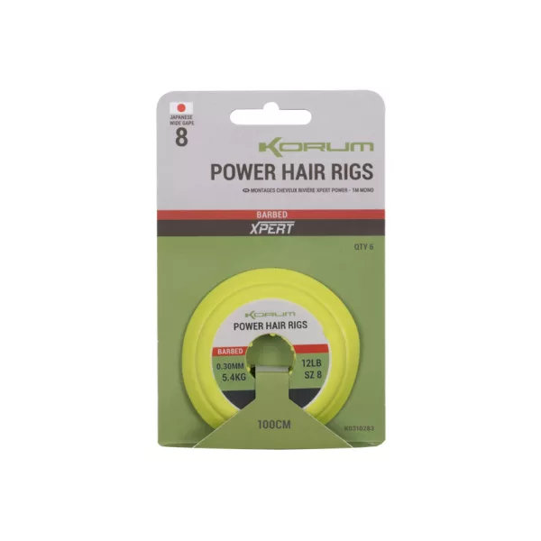 Korum Power Hair Rigs 10 BD Hameçon Monté à Boucle, Barbelé 6 pièces