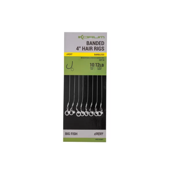 Korum Banded Hair Rigs 10 Hameçon Monté Monofilament Barbelé, à Boucle 8 pièces