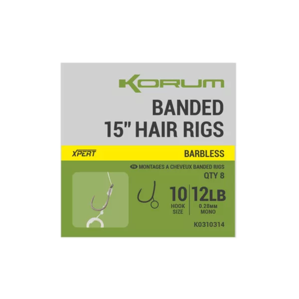 Korum Banded Hair Rigs 14 Hameçon Monté Monofilament Sans Ardillon, à Boucle 8 pièces