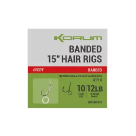   Korum Banded Hair Rigs 8 Hameçon Monté Monofilament Barbelé, à Boucle 8 pièces