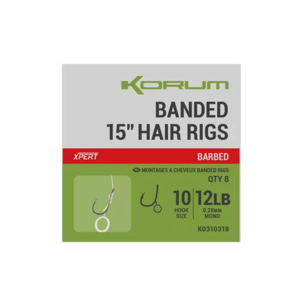 Korum Banded Hair Rigs 14 Barbed Hameçon monté monofil barbelé et à œillet 8pcs