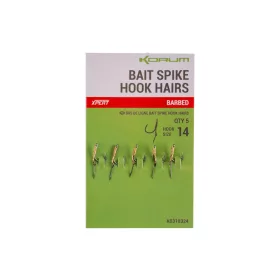   Korum Bait Spike Hook Hairs Barbed 14 Hameçon à cheveu barbelé avec ardillon d'appât 5pcs