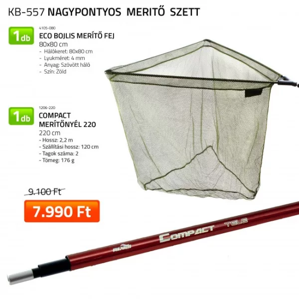 Set de pêche Nevis Tête d'épuisette Eco pour bouillettes, Manche d'épuisette Compact 220