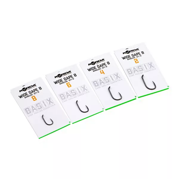 Korda Basix Wide Gape Barbless 8 Hameçon sans ardillon avec œillet, 10 pièces