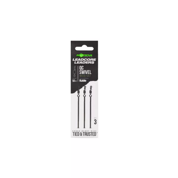Korda Kable Leadcore Leader QC Swivel Weed Montage carpe 50cm 3 pièces