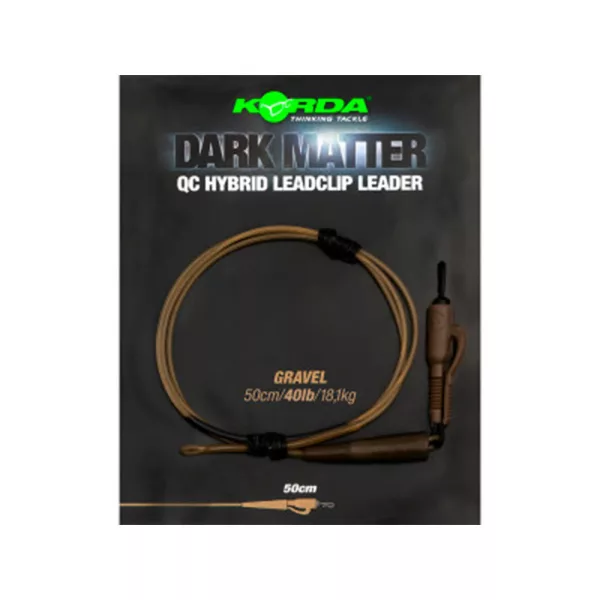 Korda Dark Matter Leader QC Hybrid Clip Gravel Transparent 50cm 40lb Montage Carpe Pré-monté
