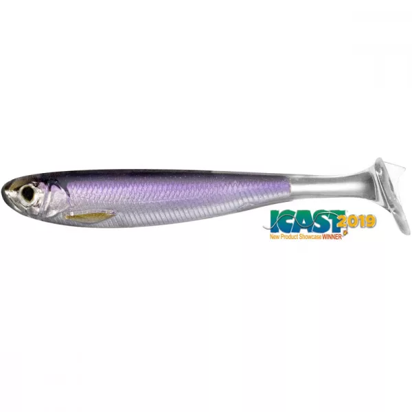 Livetarget Slow-Roll Shiner Paddle Tail Swimbait Argent/Violet 10cm leurre souple 4 pièces