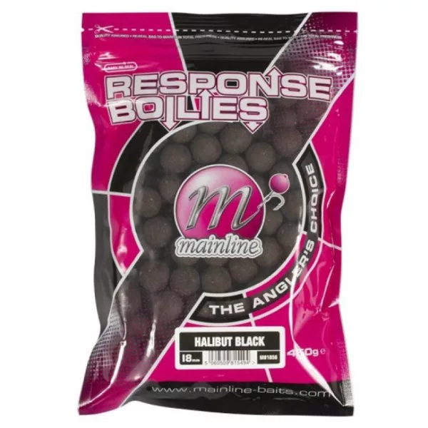 Mainline Shelf Life Boilies Response Halibut Black 18mm - bouillette d'amorçage
