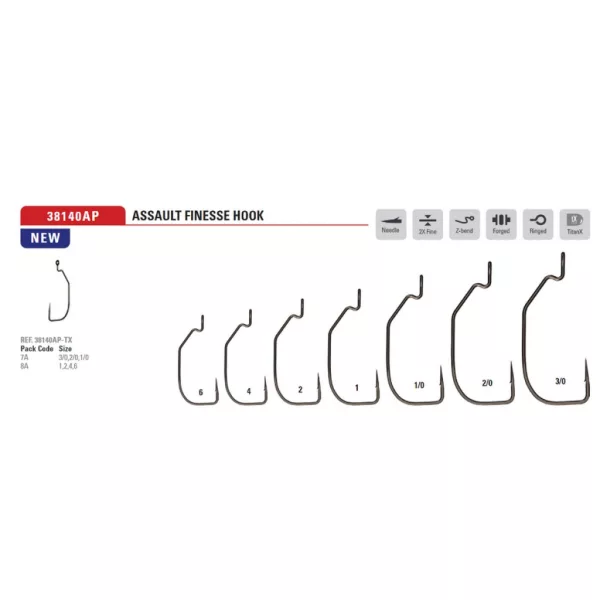 Mustad Assault Finesse Titanx 1 Hameçon offset à œillet et barbelé 8pcs