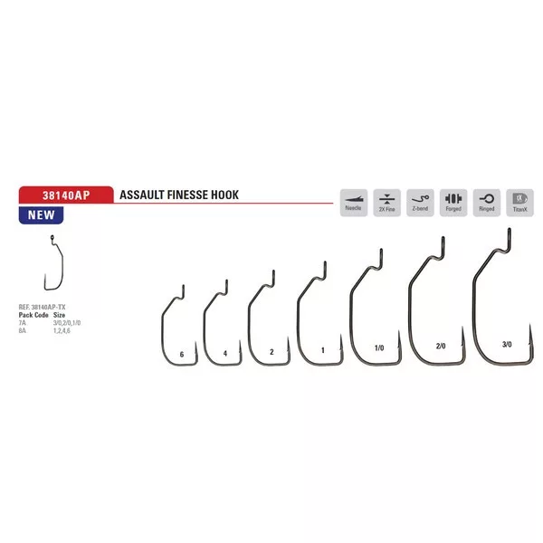 Mustad Assault Finesse Titanx 2/1 Hameçon offset à œillet et barbelé 7pcs