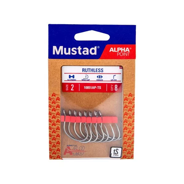 Mustad Ruthless Eyed 2 Hameçon à œillet, barbelé 8pcs