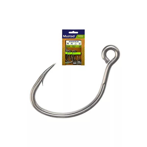 Mustad Ruthless In-Line Titan Steel 1 Hameçon à Œillet, Barbelé 6pcs