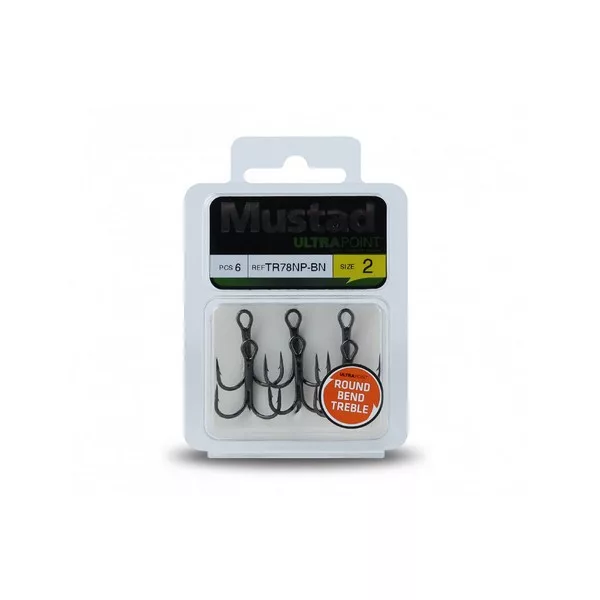 Mustad NP Round Bend Treble Hook 3/0 Hameçon Triple Sans Barbe 5pcs